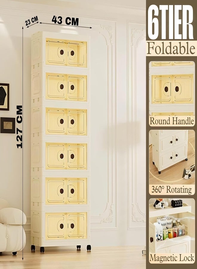 VERAT Foldable Organizer for Clothes/Multipurpose Kitchen Storage Rack/Wardrobe for Cloth/Space Saving Closet for Bedroom-Living Room/Cupboard for Kids (White, 6 Tier) (25-26-3) - Image 2